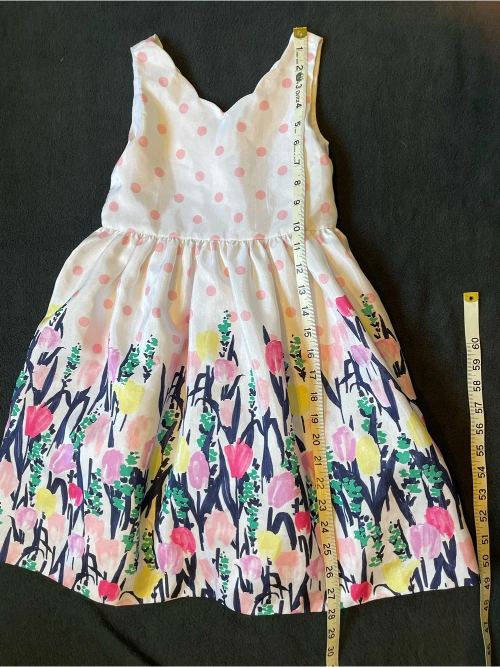 Gymboree White Dress with Pink Polka Dots & Tulip Floral Skirt, Sz 6